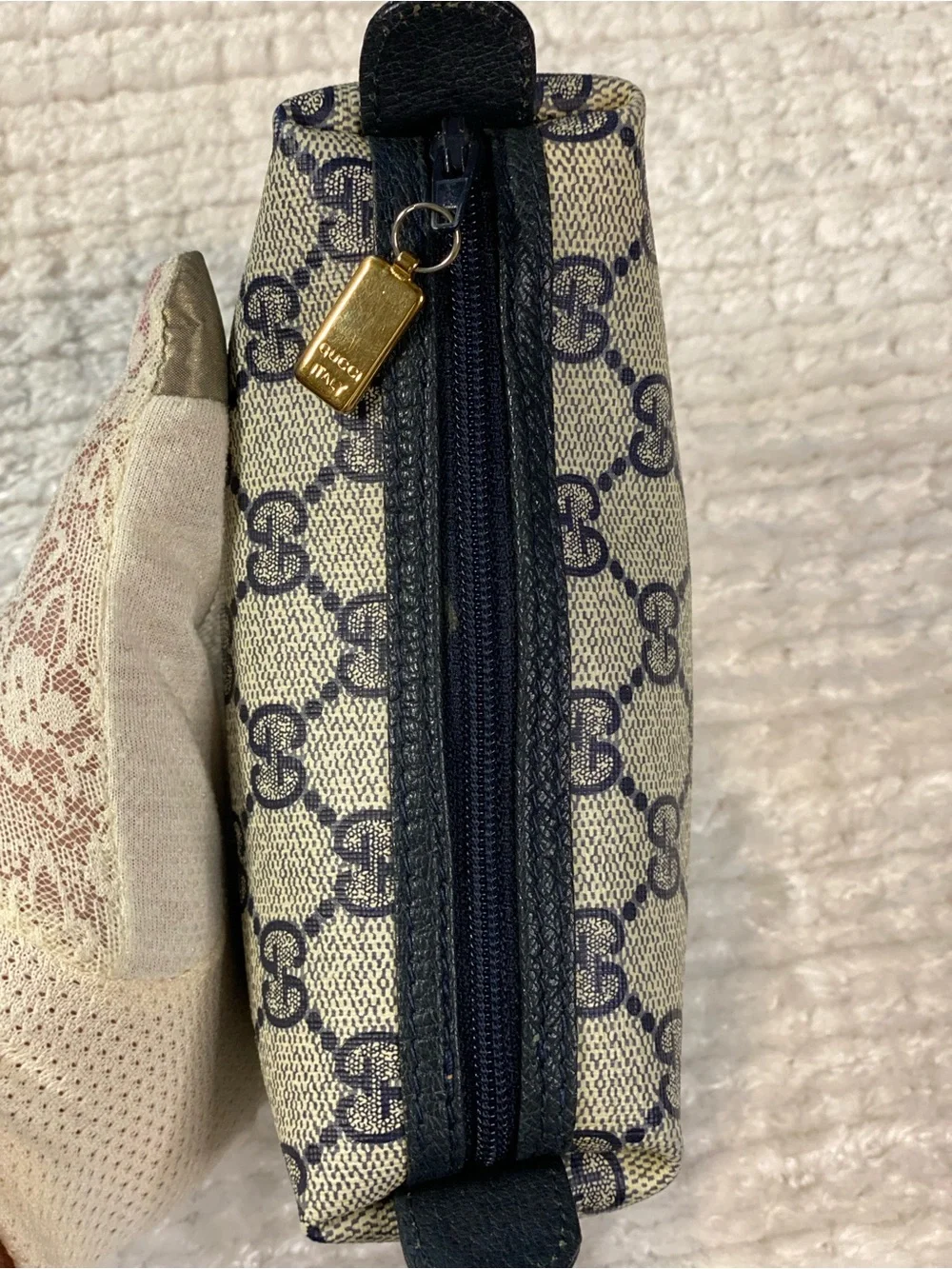 Vintage Gucci navy GG monogram canvas mini pouch